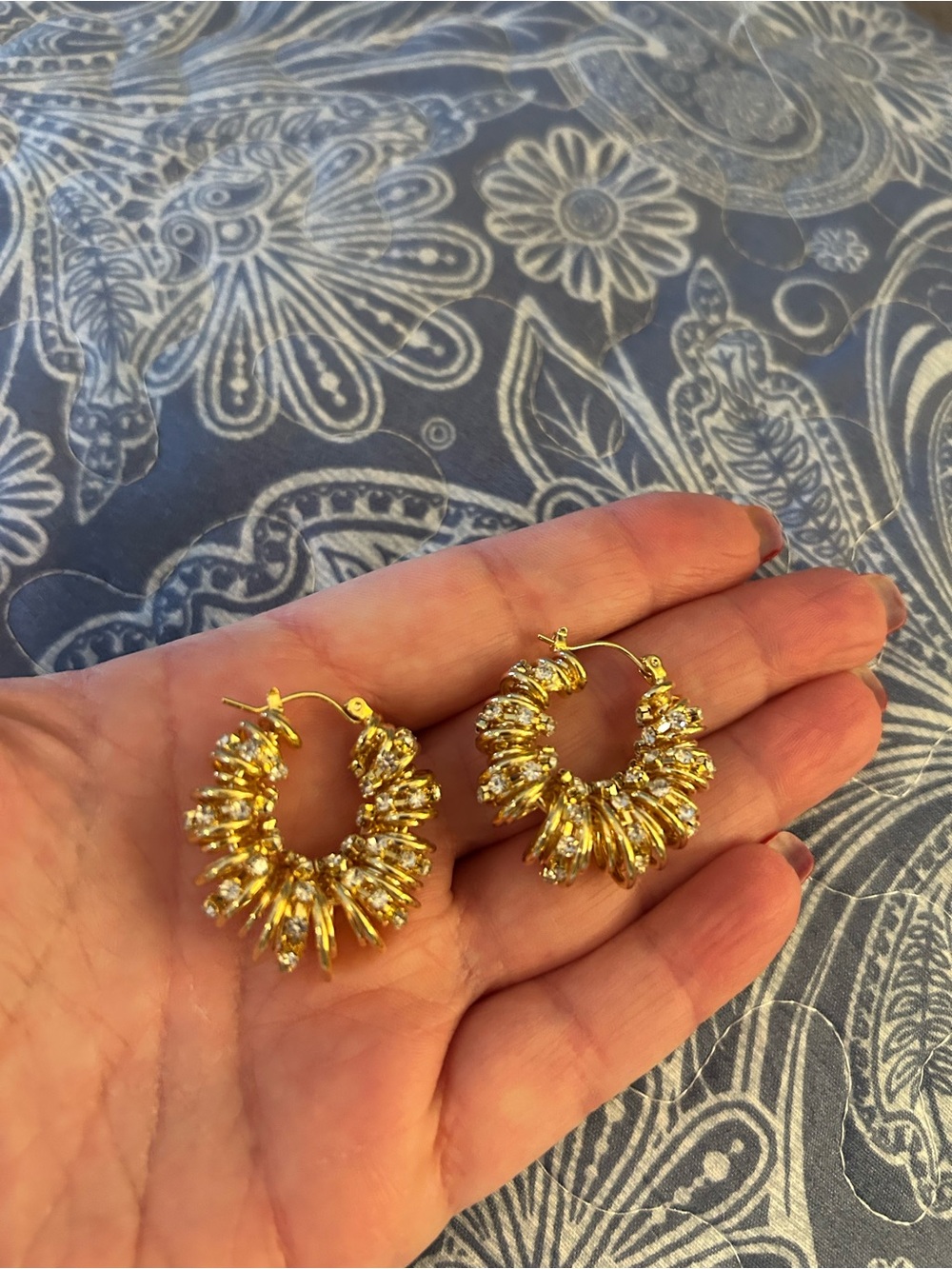 Gold Crystal Cluster Hoop Earrings - Elegant Women Jewelry